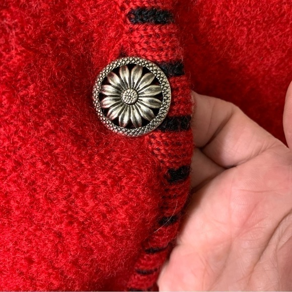 Vintage Boiled Wool Cardigan Jacket Sz 1X Knit Red Black Embroidered Classic - Picture 6 of 10